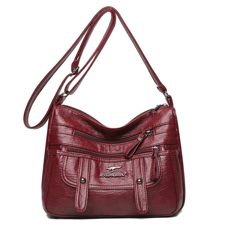 Many Pockets Shoulder Crossbody Bags for Women 2022 Brand Leather Ladies Designr Handbags Winter Style Messenger Bags Sac A Main - Snapitonline
