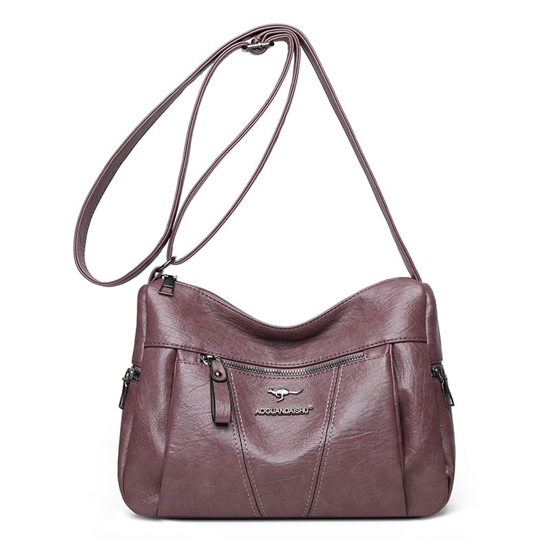Many Pockets Shoulder Crossbody Bags for Women 2022 Brand Leather Ladies Designr Handbags Winter Style Messenger Bags Sac A Main - Snapitonline