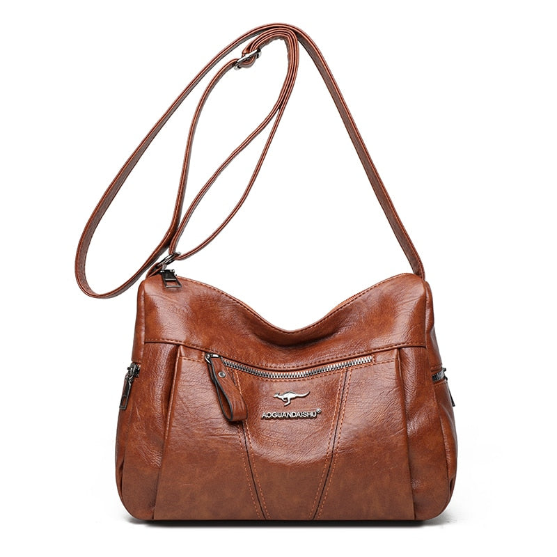 Many Pockets Shoulder Crossbody Bags for Women 2022 Brand Leather Ladies Designr Handbags Winter Style Messenger Bags Sac A Main - Snapitonline