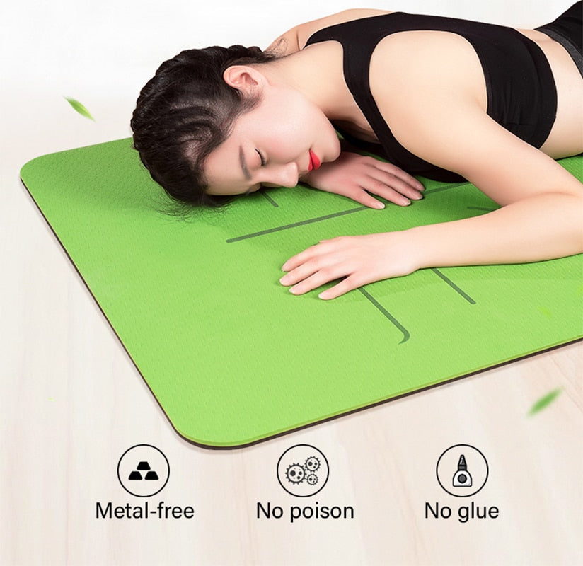 TPE Yoga Double Layer Non-Slip Mat Yoga Exercise Pad with Position Line For Fitness Gymnastics and Pilates - Snapitonline