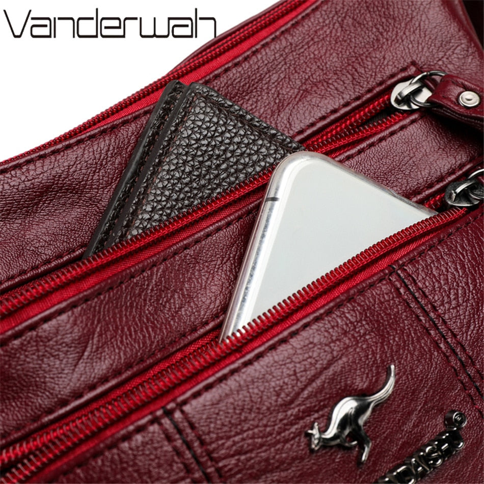 Many Pockets Shoulder Crossbody Bags for Women 2022 Brand Leather Ladies Designr Handbags Winter Style Messenger Bags Sac A Main - Snapitonline