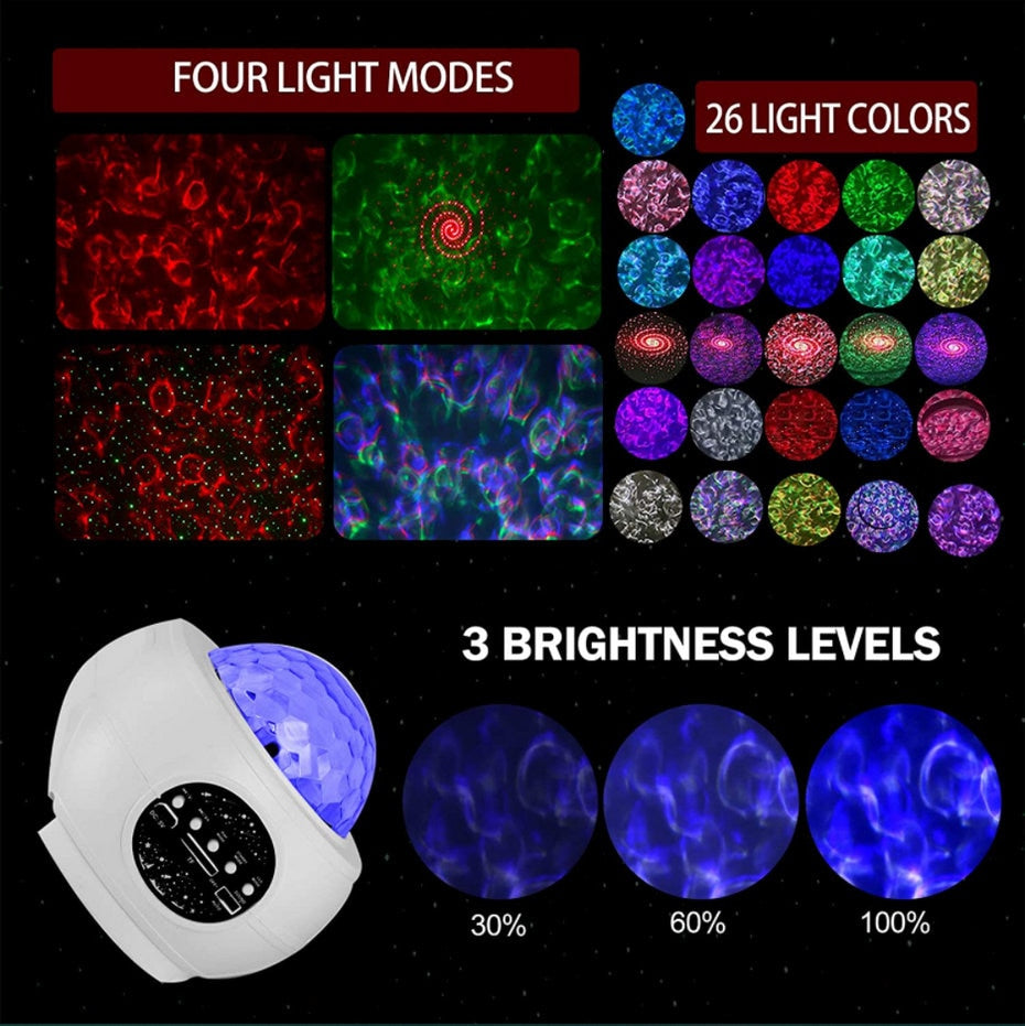 LED Starry Sky Projector Night Light Galaxy Star Projector Ocean Wave Night Lamp With Music Bluetooth Speaker For Childrens - Snapitonline