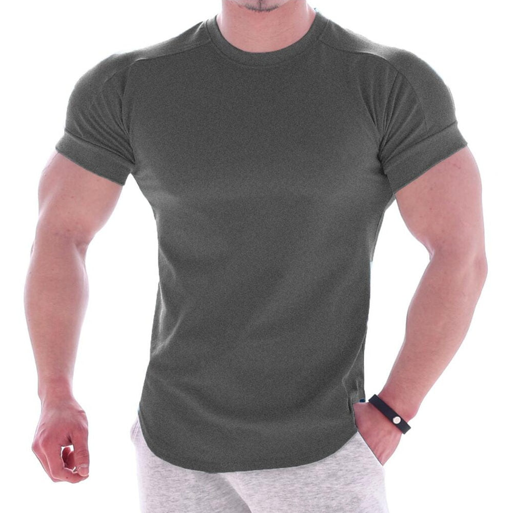 Solid Gym Fitness tshirt Men Casual Cotton Short sleeve T-shirt Bodybuilding Skinny Tee shirt Tops Male Summer Training Clothing - Snapitonline