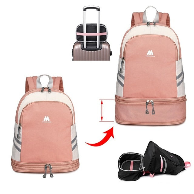 Women Pink Sport Gym Bag Waterproof Fitness Swimming Backpack Yoga Training Bag Shoe Compartment Travel Luggage Bag Sac De Sport - Snapitonline