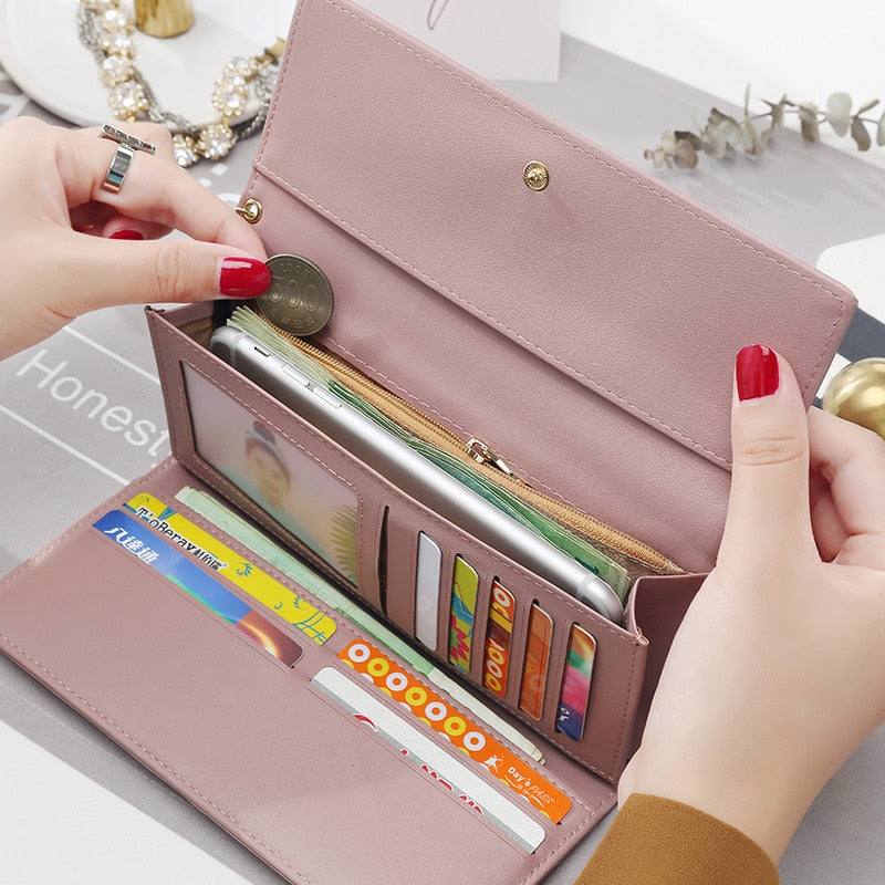 New Fashion Women Wallets Brand Letter Long Tri-fold Wallet Purse Fresh Leather Female Clutch Card Holder Cartera Mujer - Snapitonline