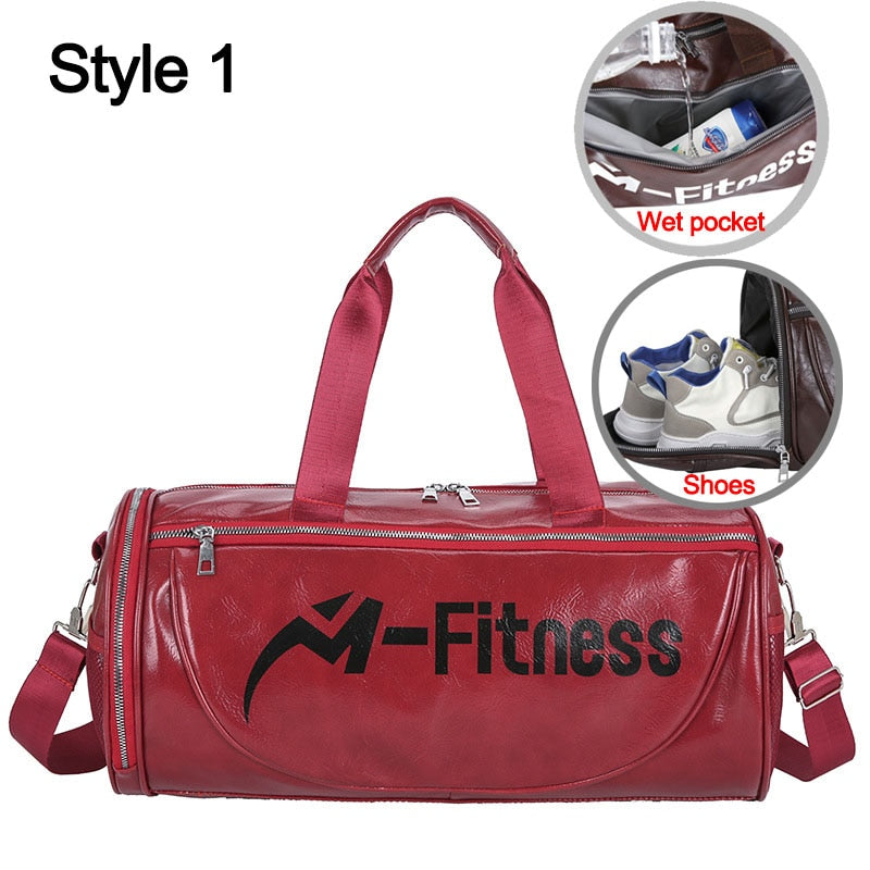 PU Leather Sports Gym Bag Multifunction Training Fitness Shoulder Bags Traveling Handbag Striped Sac De Sport Women Men XA719WD - Snapitonline
