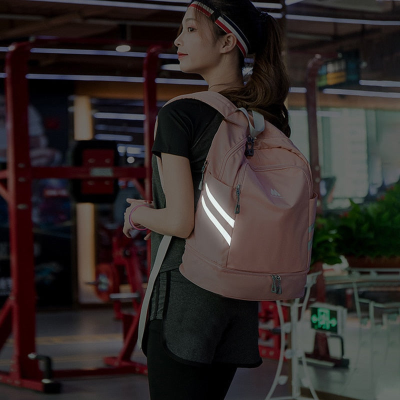 Women Pink Sport Gym Bag Waterproof Fitness Swimming Backpack Yoga Training Bag Shoe Compartment Travel Luggage Bag Sac De Sport - Snapitonline