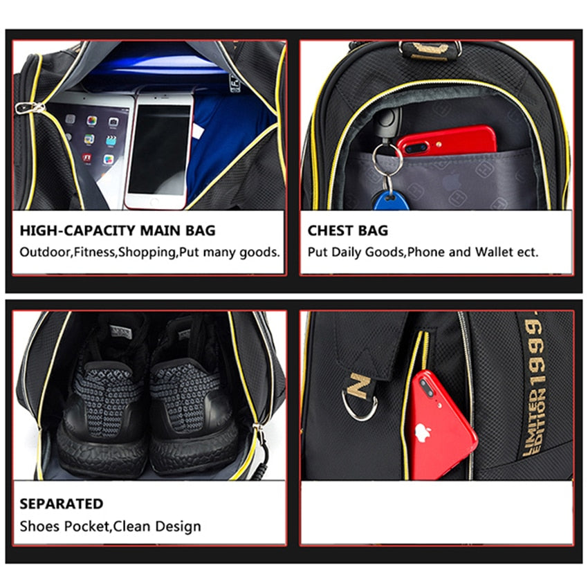 ROEGADYN large Capacity Chest Bag Folding Gym Bag Men Fitness Bag For Gym Men Waterproof Sport Bag Men Gym Bag  Shoe Compartment - Snapitonline