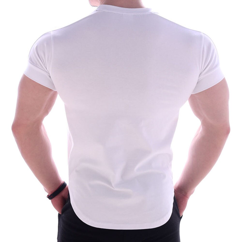 Solid Gym Fitness tshirt Men Casual Cotton Short sleeve T-shirt Bodybuilding Skinny Tee shirt Tops Male Summer Training Clothing - Snapitonline