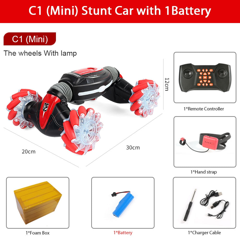 ZWN C1/ C1 MINI 4WD RC CAR Radio Gesture Induction 2.4G Toy Light Music Drift Dancing Twist Stunt Remote Control Car for Kids - Snapitonline