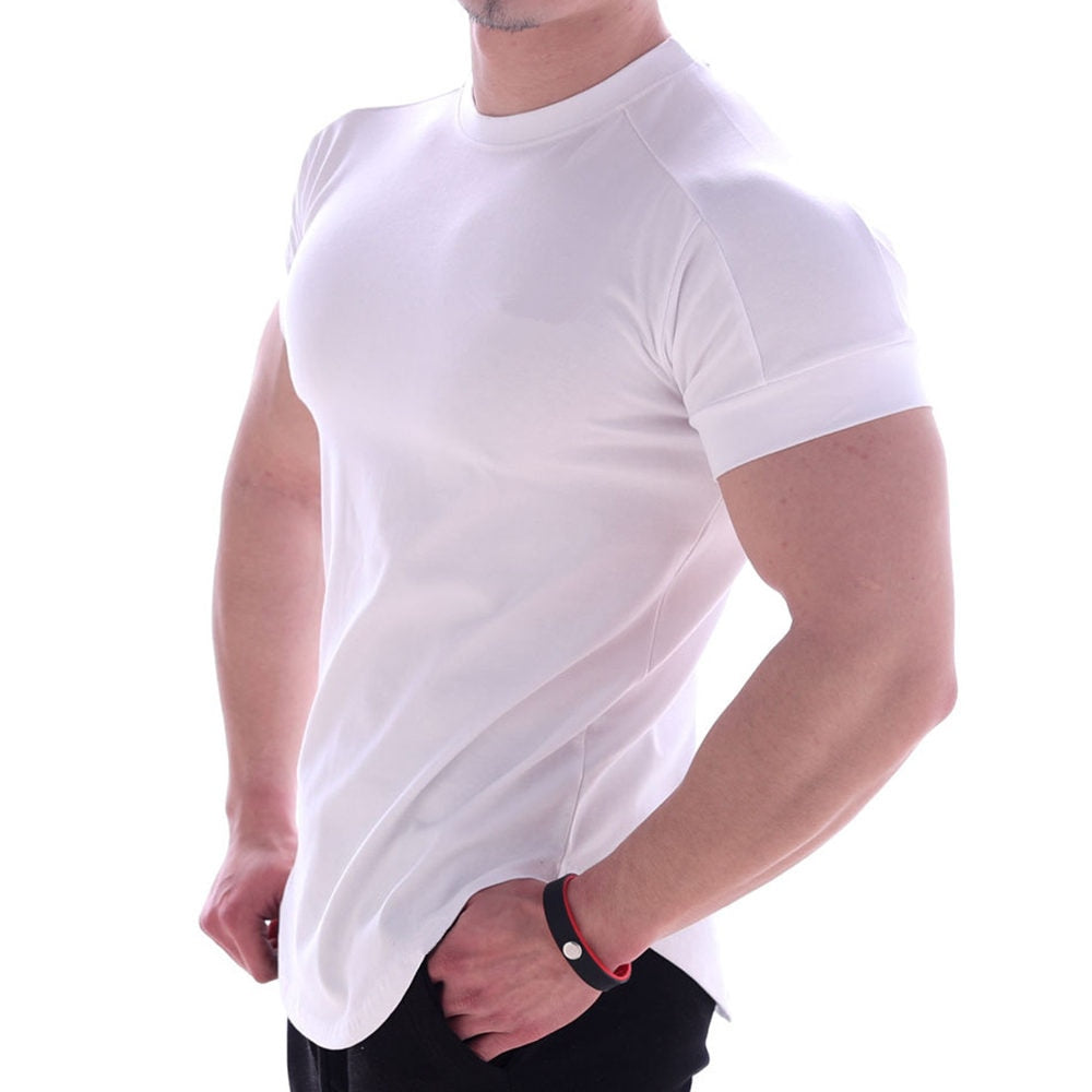 Solid Gym Fitness tshirt Men Casual Cotton Short sleeve T-shirt Bodybuilding Skinny Tee shirt Tops Male Summer Training Clothing - Snapitonline