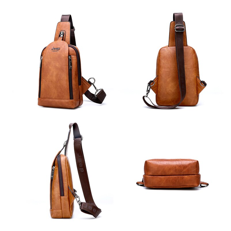 JEEP BULUO Brand Travel Hiking Messenger Shoulder Bags Men's Large Capacity Sling Crossbody Bag Solid Men Leather Bag - Snapitonline