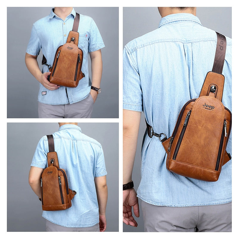 JEEP BULUO Brand Travel Hiking Messenger Shoulder Bags Men's Large Capacity Sling Crossbody Bag Solid Men Leather Bag - Snapitonline