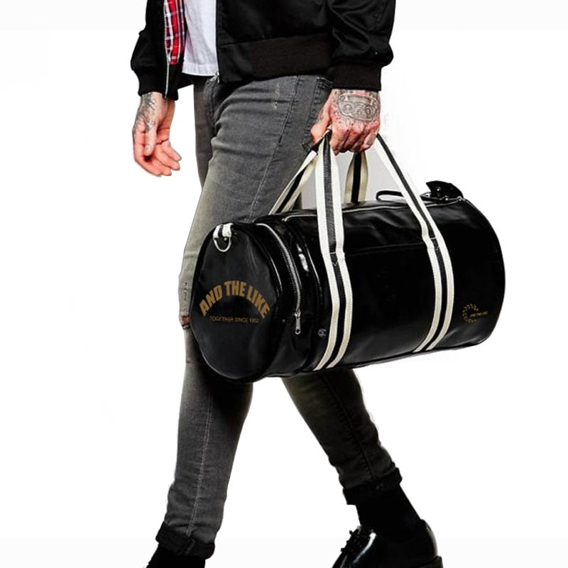 PU Leather Sports Gym Bag Multifunction Training Fitness Shoulder Bags Traveling Handbag Striped Sac De Sport Women Men XA719WD - Snapitonline