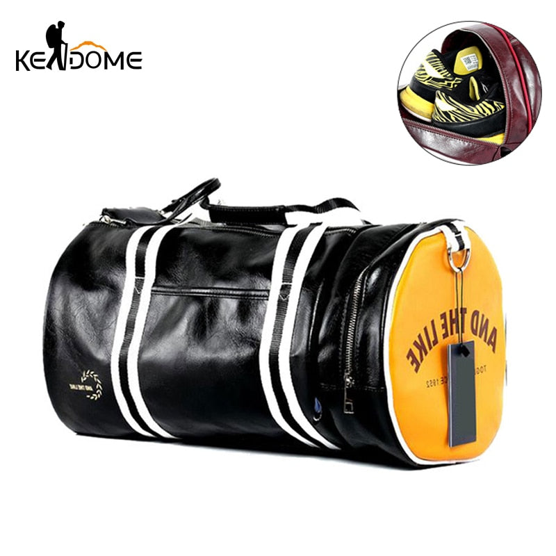 PU Leather Sports Gym Bag Multifunction Training Fitness Shoulder Bags Traveling Handbag Striped Sac De Sport Women Men XA719WD - Snapitonline