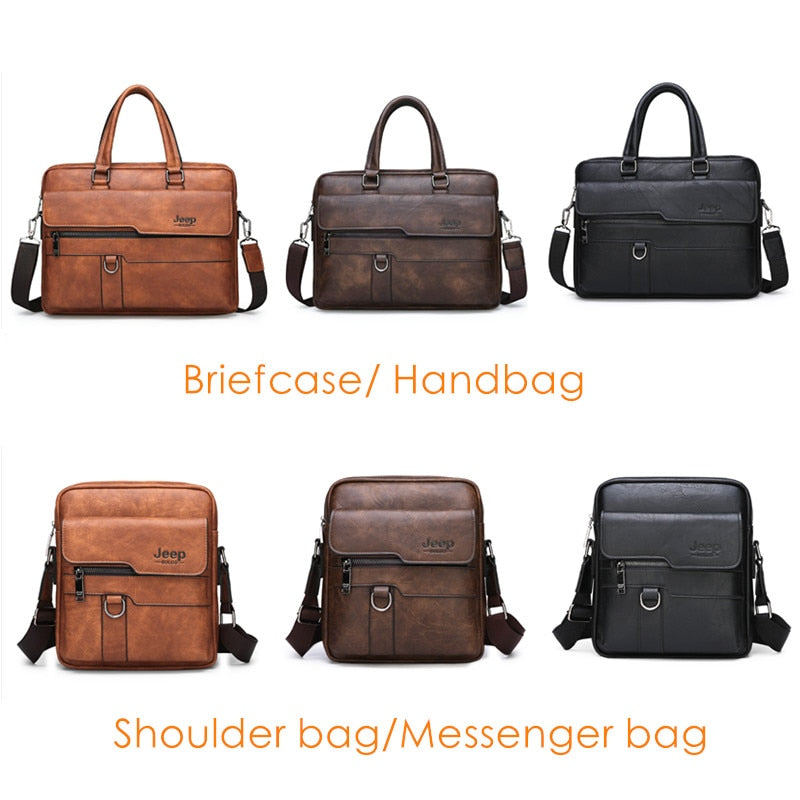 JEEP BULUO Brand Man Business Briefcase Bag Split Leather High Quality Men office Bags For 14 inch Laptop A4 File Causel Male - Snapitonline