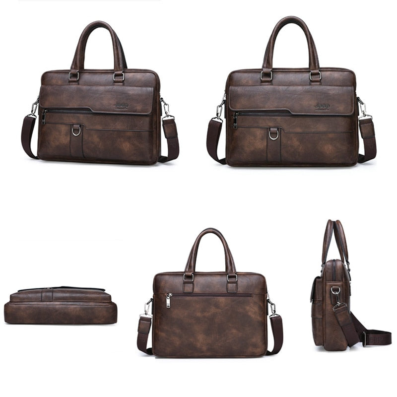 JEEP BULUO Brand Man Business Briefcase Bag Split Leather High Quality Men office Bags For 14 inch Laptop A4 File Causel Male - Snapitonline