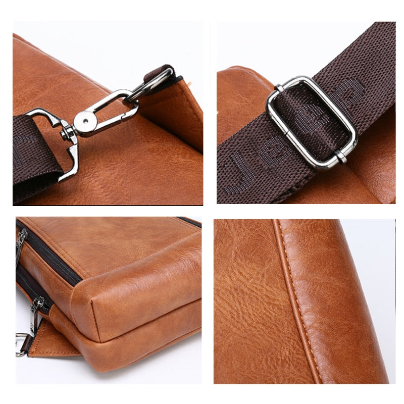 JEEP BULUO Brand Travel Hiking Messenger Shoulder Bags Men's Large Capacity Sling Crossbody Bag Solid Men Leather Bag - Snapitonline