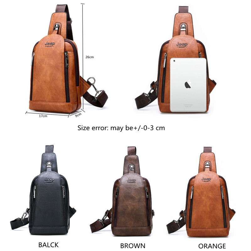 JEEP BULUO Brand Travel Hiking Messenger Shoulder Bags Men's Large Capacity Sling Crossbody Bag Solid Men Leather Bag - Snapitonline