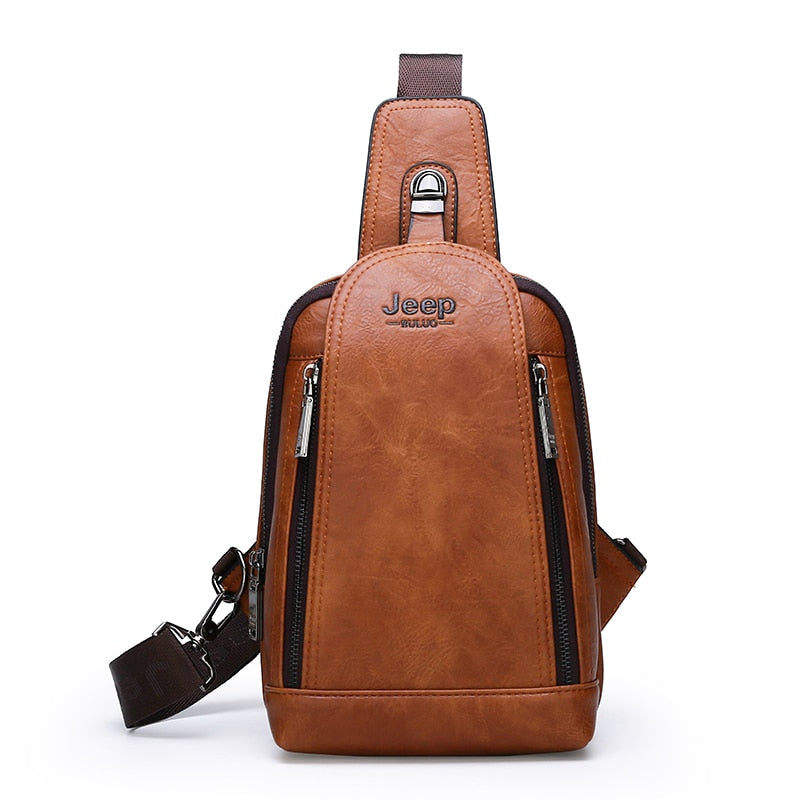 JEEP BULUO Brand Travel Hiking Messenger Shoulder Bags Men's Large Capacity Sling Crossbody Bag Solid Men Leather Bag - Snapitonline