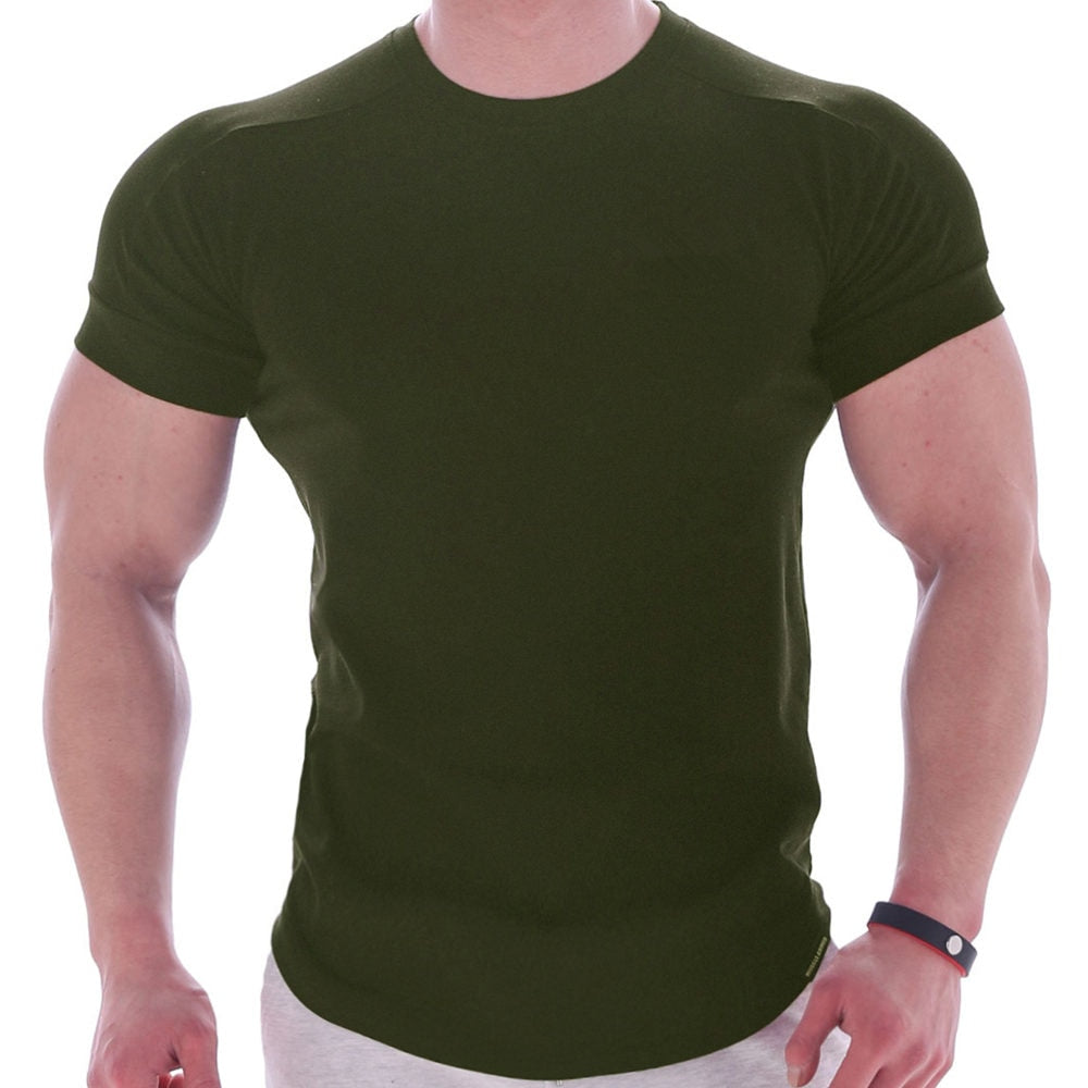 Solid Gym Fitness tshirt Men Casual Cotton Short sleeve T-shirt Bodybuilding Skinny Tee shirt Tops Male Summer Training Clothing - Snapitonline