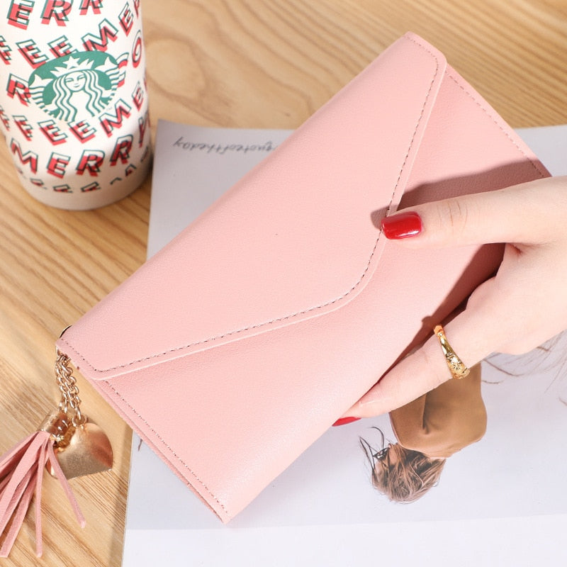 New Fashion Women Wallets Brand Letter Long Tri-fold Wallet Purse Fresh Leather Female Clutch Card Holder Cartera Mujer - Snapitonline