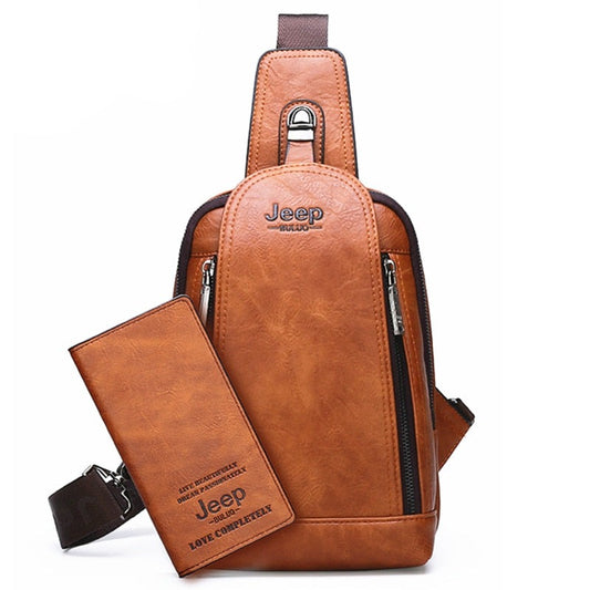 JEEP BULUO Brand Travel Hiking Messenger Shoulder Bags Men's Large Capacity Sling Crossbody Bag Solid Men Leather Bag - Snapitonline