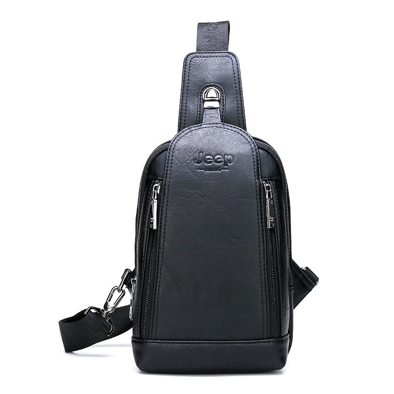 JEEP BULUO Brand Travel Hiking Messenger Shoulder Bags Men's Large Capacity Sling Crossbody Bag Solid Men Leather Bag - Snapitonline