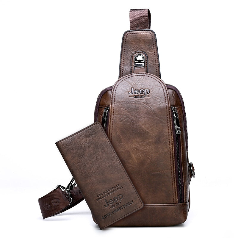 JEEP BULUO Brand Travel Hiking Messenger Shoulder Bags Men's Large Capacity Sling Crossbody Bag Solid Men Leather Bag - Snapitonline