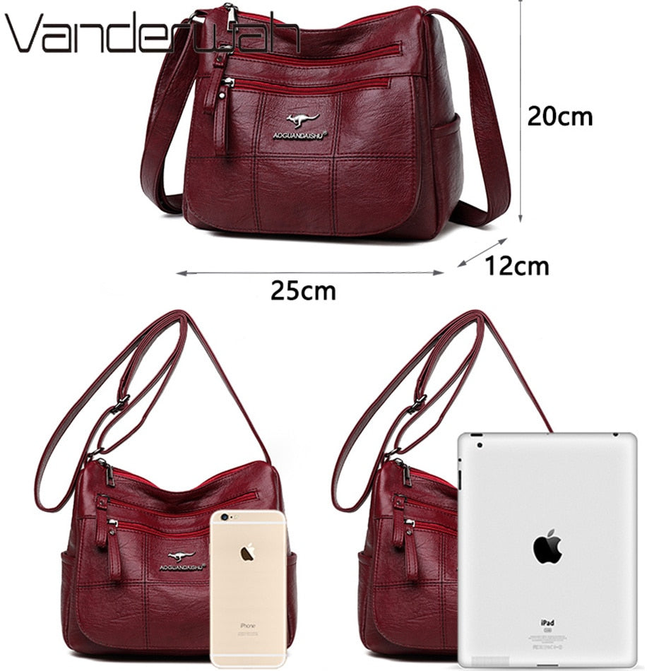 Many Pockets Shoulder Crossbody Bags for Women 2022 Brand Leather Ladies Designr Handbags Winter Style Messenger Bags Sac A Main - Snapitonline