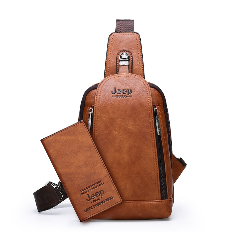 JEEP BULUO Brand Travel Hiking Messenger Shoulder Bags Men's Large Capacity Sling Crossbody Bag Solid Men Leather Bag - Snapitonline