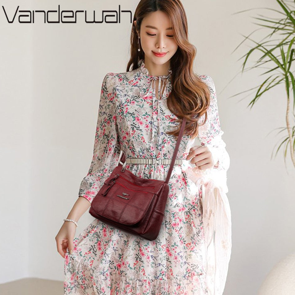 Many Pockets Shoulder Crossbody Bags for Women 2022 Brand Leather Ladies Designr Handbags Winter Style Messenger Bags Sac A Main - Snapitonline