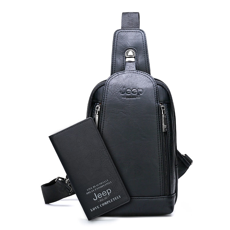 JEEP BULUO Brand Travel Hiking Messenger Shoulder Bags Men's Large Capacity Sling Crossbody Bag Solid Men Leather Bag - Snapitonline