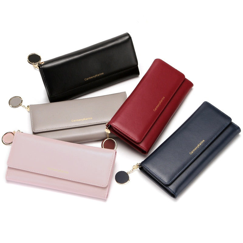 New Fashion Women Wallets Brand Letter Long Tri-fold Wallet Purse Fresh Leather Female Clutch Card Holder Cartera Mujer - Snapitonline