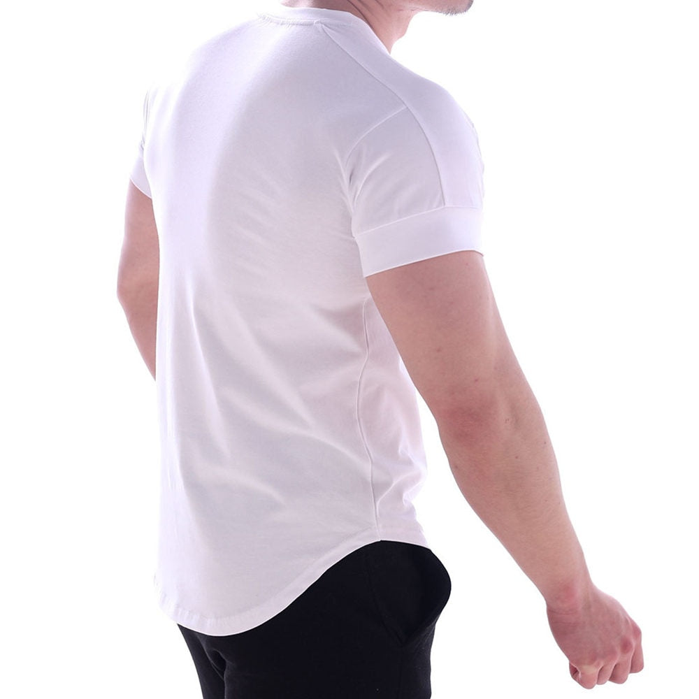 Solid Gym Fitness tshirt Men Casual Cotton Short sleeve T-shirt Bodybuilding Skinny Tee shirt Tops Male Summer Training Clothing - Snapitonline