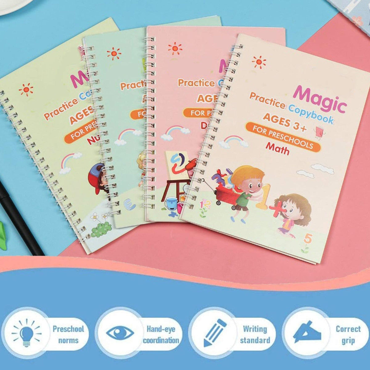 Magic Practice Copybook (4 Pack) + Magic Pen - Snapitonline