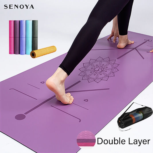 TPE Yoga Double Layer Non-Slip Mat Yoga Exercise Pad with Position Line For Fitness Gymnastics and Pilates - Snapitonline