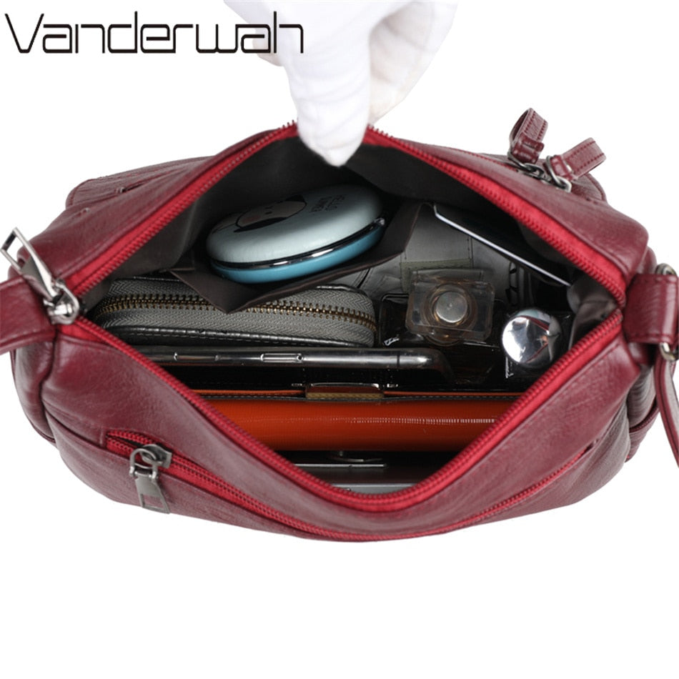 Many Pockets Shoulder Crossbody Bags for Women 2022 Brand Leather Ladies Designr Handbags Winter Style Messenger Bags Sac A Main - Snapitonline