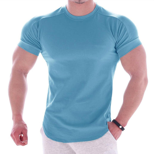 Solid Gym Fitness tshirt Men Casual Cotton Short sleeve T-shirt Bodybuilding Skinny Tee shirt Tops Male Summer Training Clothing - Snapitonline
