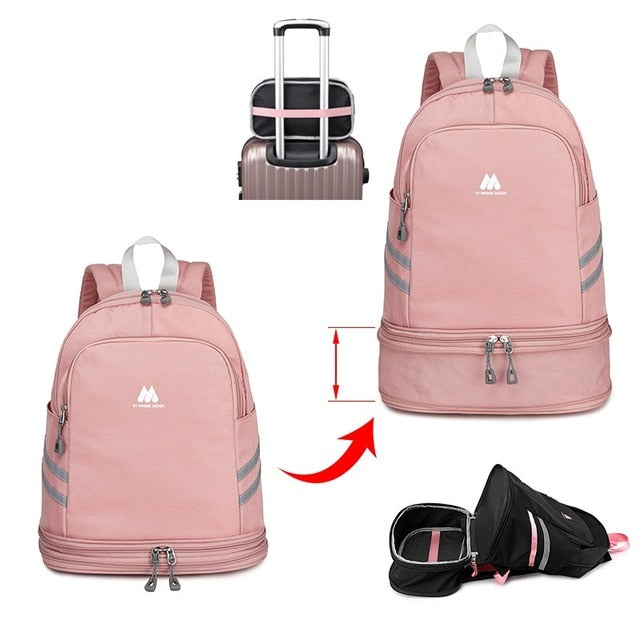 Women Pink Sport Gym Bag Waterproof Fitness Swimming Backpack Yoga Training Bag Shoe Compartment Travel Luggage Bag Sac De Sport - Snapitonline