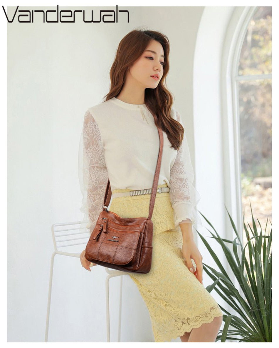 Many Pockets Shoulder Crossbody Bags for Women 2022 Brand Leather Ladies Designr Handbags Winter Style Messenger Bags Sac A Main - Snapitonline