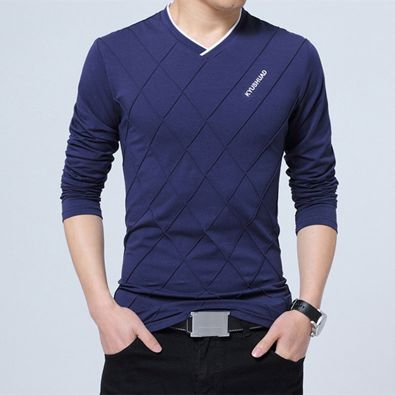 TFETTERS Fashion Men T-shirt Slim Fit Custom T-shirt Crease Design Long Stylish Luxury V Neck Fitness T-shirt Tee Shirt Homme - Snapitonline