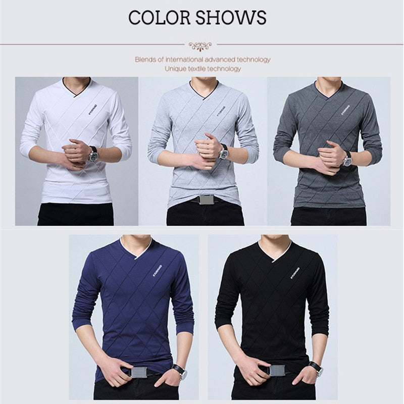 TFETTERS Fashion Men T-shirt Slim Fit Custom T-shirt Crease Design Long Stylish Luxury V Neck Fitness T-shirt Tee Shirt Homme - Snapitonline