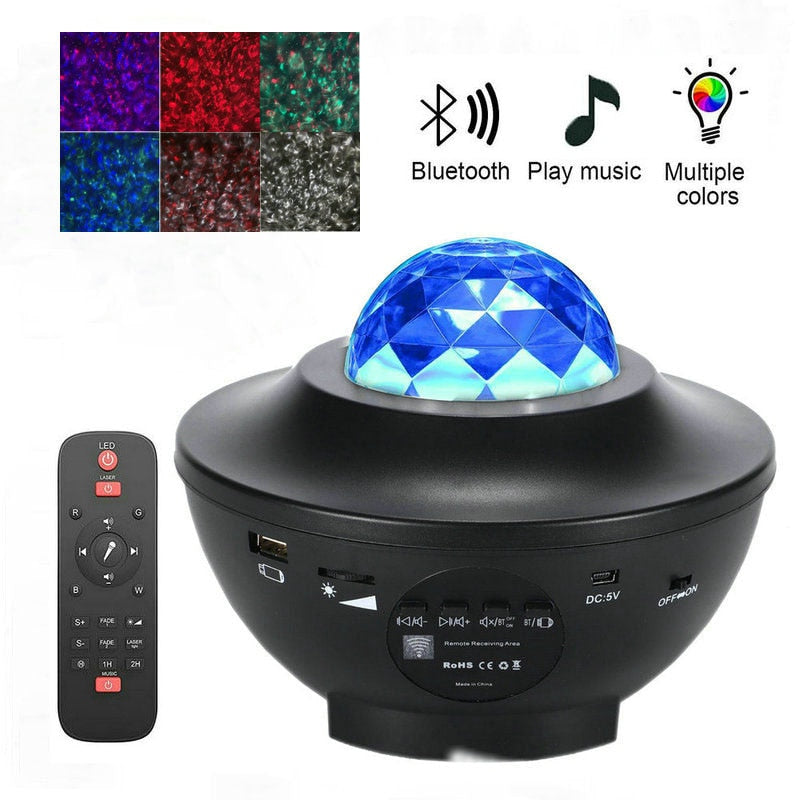 LED Starry Sky Projector Night Light Galaxy Star Projector Ocean Wave Night Lamp With Music Bluetooth Speaker For Childrens - Snapitonline