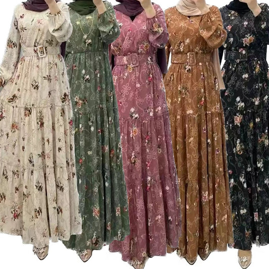 2023 Ramdan Print Muslim Dress for Women Eid Arabic Femme Abaya Islamic Turkey Evening Dresses Elegant Saudi Arabia Chothing