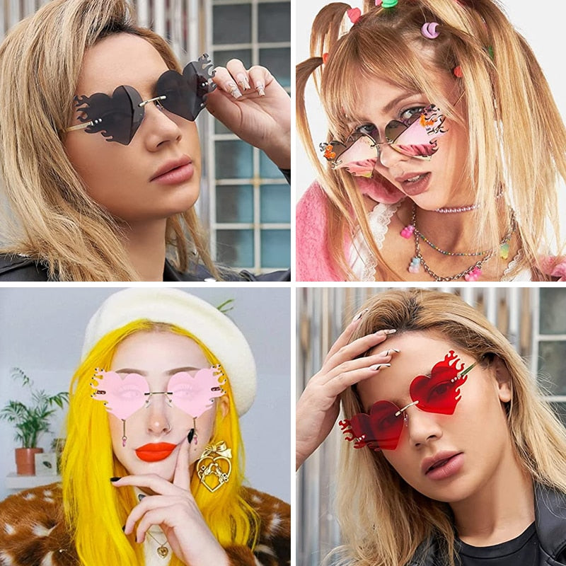 New Women Borderless Irregular Heart Shape UV400 Ocean Sunglasses Adult Personalized Gradient Sunglasses Female Fashion Glasses