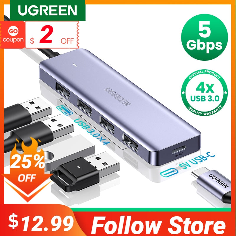 UGREEN USB C Hub 4 Ports USB Type C to USB 3.0 Hub Splitter Adapter for MacBook Pro iPad Pro Samsung Galaxy Note 10 S10 USB Hub - Snapitonline