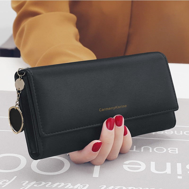 New Fashion Women Wallets Brand Letter Long Tri-fold Wallet Purse Fresh Leather Female Clutch Card Holder Cartera Mujer - Snapitonline