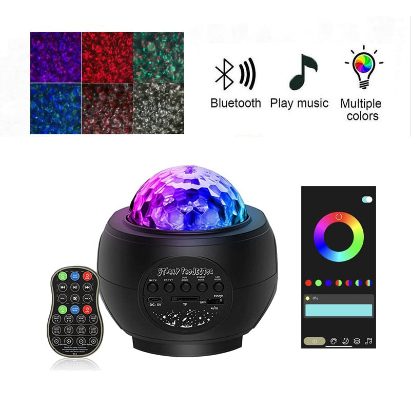 LED Starry Sky Projector Night Light Galaxy Star Projector Ocean Wave Night Lamp With Music Bluetooth Speaker For Childrens - Snapitonline