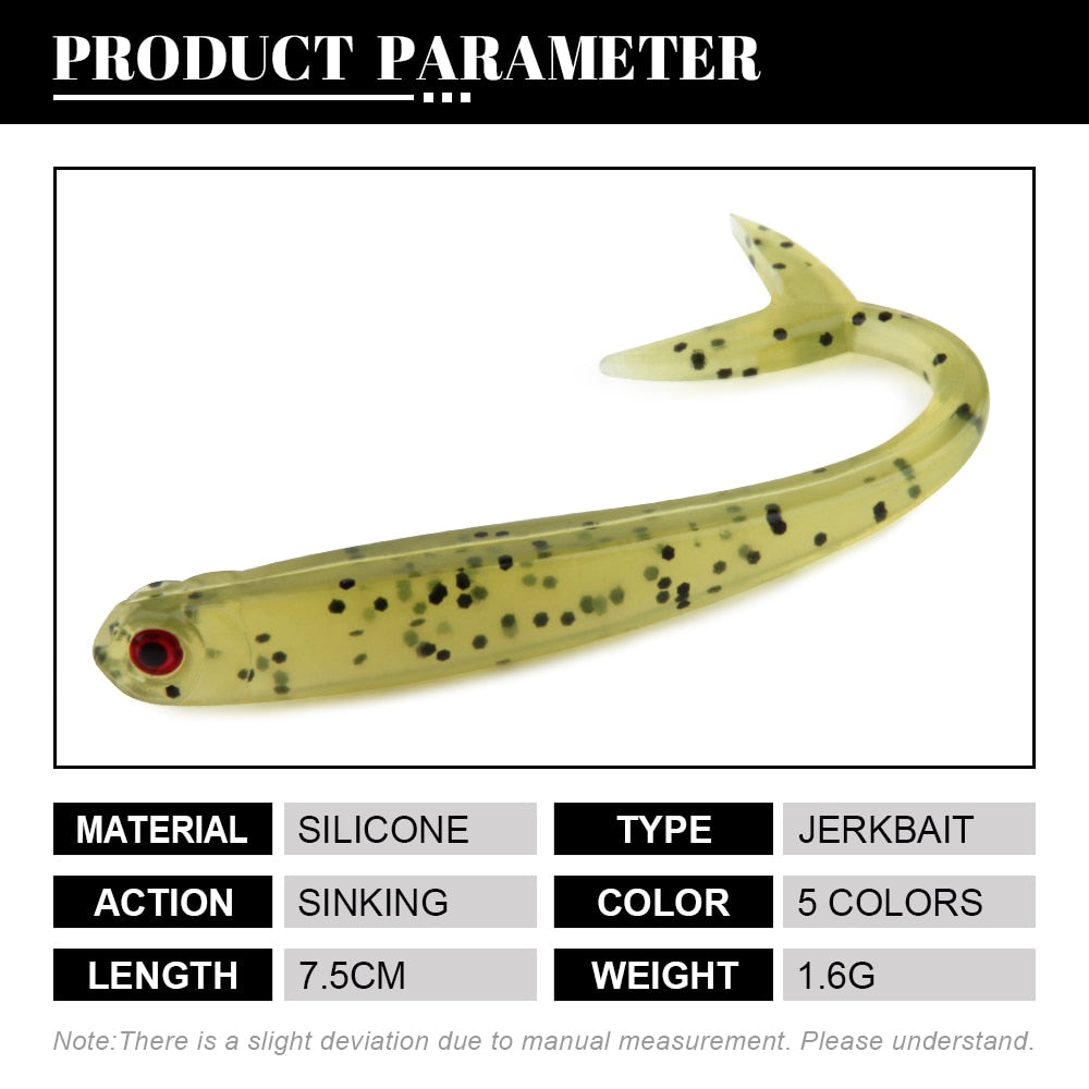 Spinpoler 20pcs Soft Fishing Lure Artificial Bait Fork Tail 75mm 1.6g Jerkbait Minnow Drop Shot Rubber For Rigging And Jigging